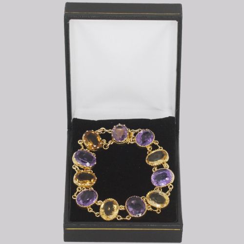 VICTORIAN AMETHYST CITRINE BRACELET 9CT GOLD ANTIQUE PANEL BRACELET CIRCA 1900 - ADDITIONAL PHOTO 3