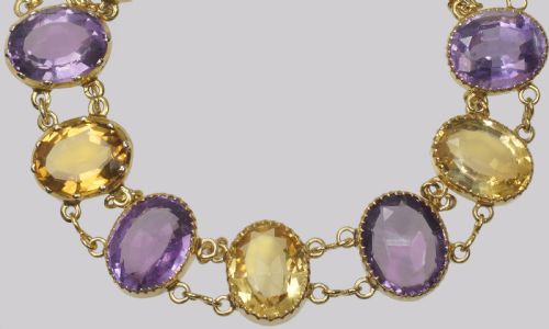 VICTORIAN AMETHYST CITRINE BRACELET 9CT GOLD ANTIQUE PANEL BRACELET CIRCA 1900 - ADDITIONAL PHOTO 4