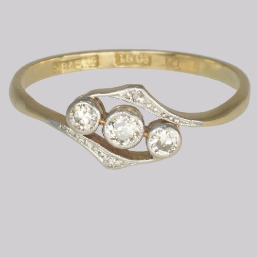 antique diamond trilogy ring 18ct gold vintage old cut diamond three stone edwardian engagement ring - CATEGORY: ANTIQUE JEWELLERY - DATED EDWARDIAN