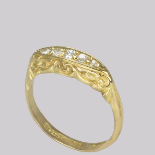 ANTIQUE DIAMOND NAVETTE RING FIVE STONE HALF HOOP RING HALLMARKED 18CT GOLD BIRMINGHAM 1911 - ADDITIONAL PHOTO 2