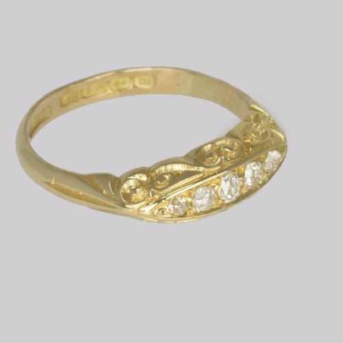 ANTIQUE DIAMOND NAVETTE RING FIVE STONE HALF HOOP RING HALLMARKED 18CT GOLD BIRMINGHAM 1911 - ADDITIONAL PHOTO 3