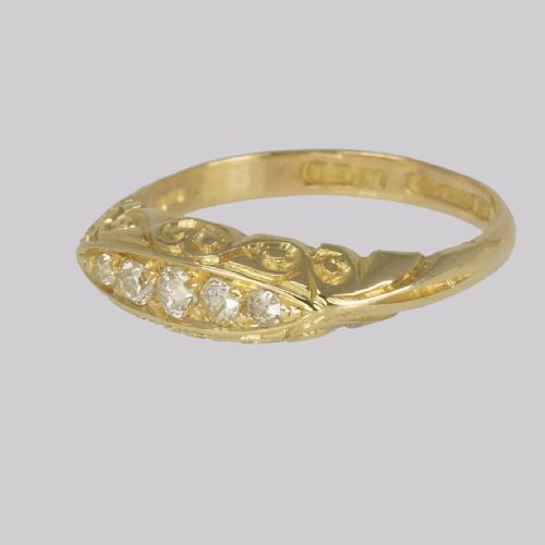 ANTIQUE DIAMOND NAVETTE RING FIVE STONE HALF HOOP RING HALLMARKED 18CT GOLD BIRMINGHAM 1911 - ADDITIONAL PHOTO 4
