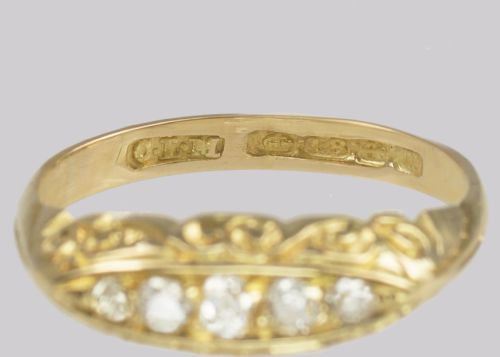 ANTIQUE DIAMOND NAVETTE RING FIVE STONE HALF HOOP RING HALLMARKED 18CT GOLD BIRMINGHAM 1911 - ADDITIONAL PHOTO 8