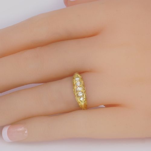 ANTIQUE DIAMOND NAVETTE RING FIVE STONE HALF HOOP RING HALLMARKED 18CT GOLD BIRMINGHAM 1911 - ADDITIONAL PHOTO 1