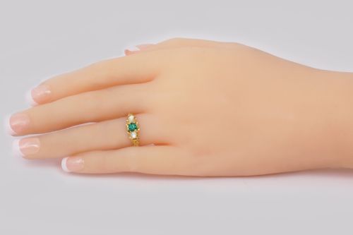 ANTIQUE OLD CUT DIAMOND EMERALD COLOURED TRILOGY RING 18CT GOLD VICTORIAN RING - ADDITIONAL PHOTO 5