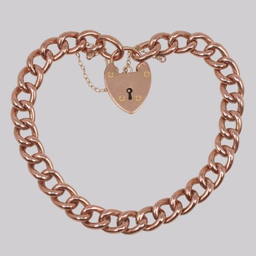 victorian curb link bracelet heart padlock antique 9ct rose gold hallmarked 1900 - CATEGORY: ANTIQUE JEWELLERY - DATED VICTORIAN