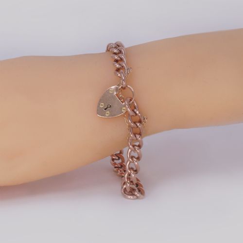 VICTORIAN CURB LINK BRACELET HEART PADLOCK ANTIQUE 9CT ROSE GOLD HALLMARKED 1900 - ADDITIONAL PHOTO 1