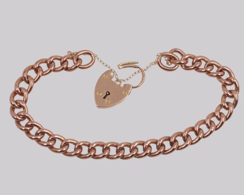 VICTORIAN CURB LINK BRACELET HEART PADLOCK ANTIQUE 9CT ROSE GOLD HALLMARKED 1900 - ADDITIONAL PHOTO 6