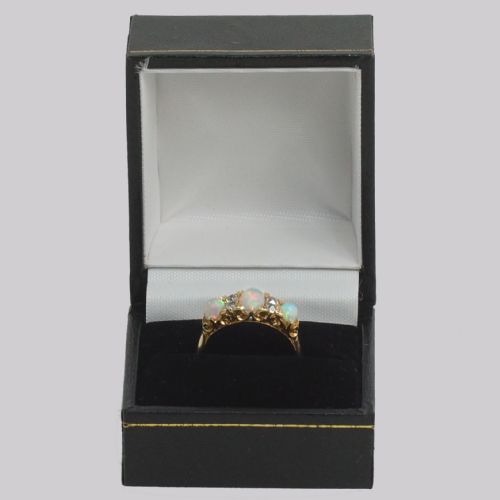 VICTORIAN 18CT GOLD OPAL OLD CUT DIAMOND RING ANTIQUE ORNATE TRILOGY RING - ADDITIONAL PHOTO 9