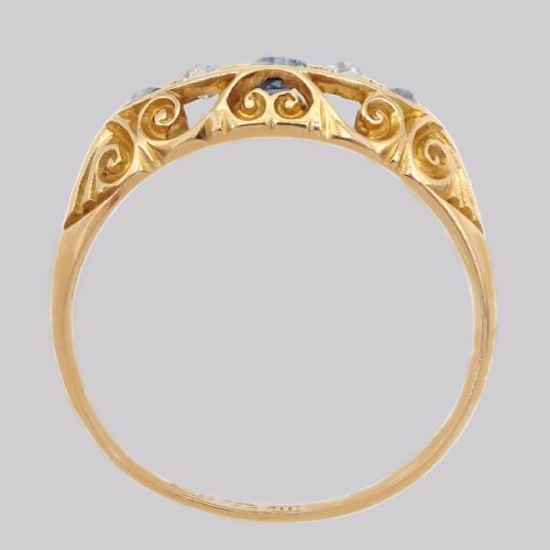 ANTIQUE SAPPHIRE OLD CUT DIAMOND RING 18CT GOLD BOAT RING BIRMINGHAM 1911 - ADDITIONAL PHOTO 5