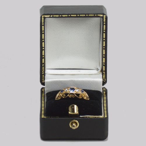 ANTIQUE SAPPHIRE OLD CUT DIAMOND RING 18CT GOLD BOAT RING BIRMINGHAM 1911 - ADDITIONAL PHOTO 6