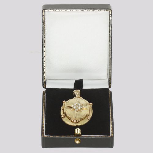 VICTORIAN OLD CUT DIAMOND PEARL LOCKET 18CT GOLD STAR MOTIF PHOTO LOCKET - ADDITIONAL PHOTO 7