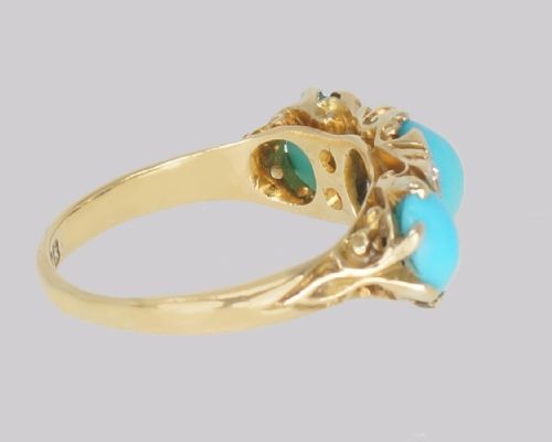 ANTIQUE TURQUOISE OLD CUT DIAMOND RING 18CT GOLD EDWARDIAN RING HALLMARKED BIRMINGHAM 1909 - ADDITIONAL PHOTO 9
