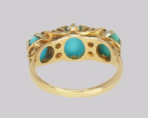 ANTIQUE TURQUOISE OLD CUT DIAMOND RING 18CT GOLD EDWARDIAN RING HALLMARKED BIRMINGHAM 1909 - ADDITIONAL PHOTO 10