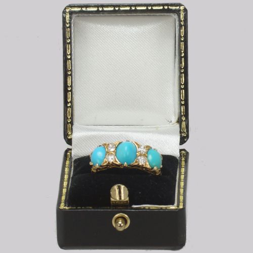 ANTIQUE TURQUOISE OLD CUT DIAMOND RING 18CT GOLD EDWARDIAN RING HALLMARKED BIRMINGHAM 1909 - ADDITIONAL PHOTO 11