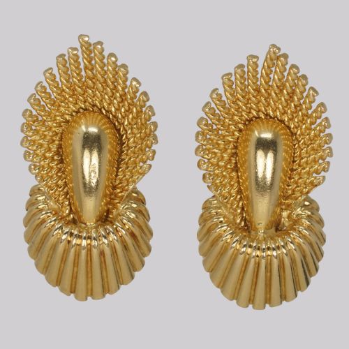vintage kutchinsky earrings 1960's 18ct gold abstract floral kutchinsky ear clips london 1962 - CATEGORY: ANTIQUE JEWELLERY - DATED 1960