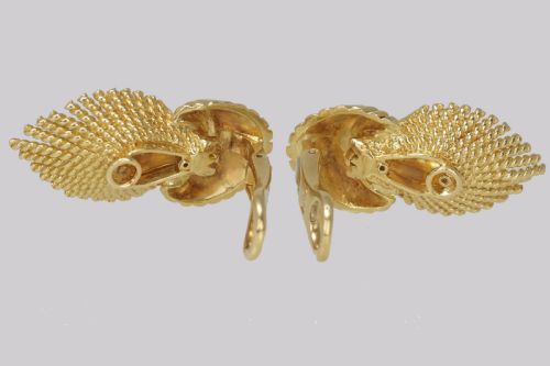 VINTAGE KUTCHINSKY EARRINGS 1960'S 18CT GOLD ABSTRACT FLORAL KUTCHINSKY EAR CLIPS LONDON 1962 - ADDITIONAL PHOTO 6
