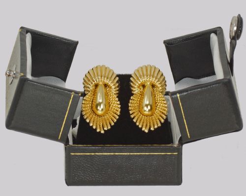 VINTAGE KUTCHINSKY EARRINGS 1960'S 18CT GOLD ABSTRACT FLORAL KUTCHINSKY EAR CLIPS LONDON 1962 - ADDITIONAL PHOTO 9