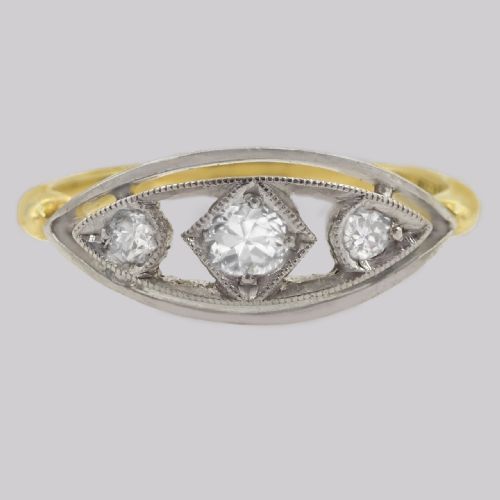 antique diamond trilogy ring 18ct gold vintage old cut diamond three stone ring - CATEGORY: ANTIQUE JEWELLERY - DATED EDWARDIAN