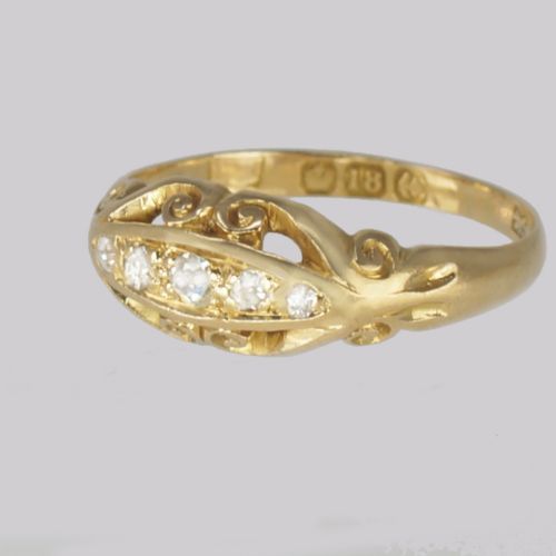VICTORIAN 18CT GOLD OLD CUT DIAMOND RING FIVE STONE ANTIQUE ENGAGEMENT RING - ADDITIONAL PHOTO 3