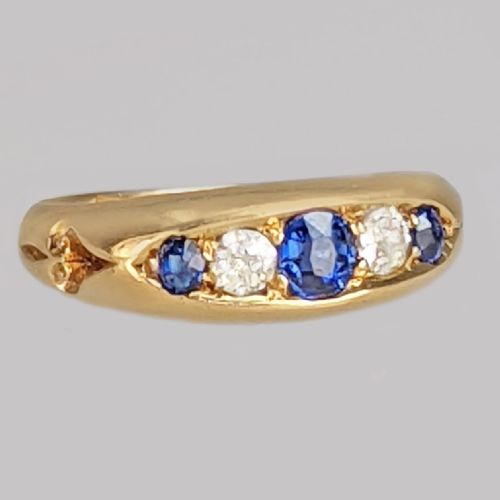 victorian sapphire old cut diamond bateau ring antique 18ct gold hallmarked chester 1899 - CATEGORY: ANTIQUE JEWELLERY - DATED VICTORIAN