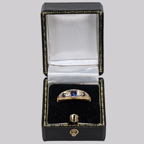 VICTORIAN SAPPHIRE OLD CUT DIAMOND BATEAU RING ANTIQUE 18CT GOLD HALLMARKED CHESTER 1899 - ADDITIONAL PHOTO 6