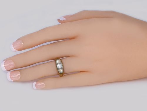 ANTIQUE OLD CUT DIAMOND AND PEARL RING 18CT GOLD VICTORIAN ENGAGEMENT TRILOGY RING - ADDITIONAL PHOTO 9