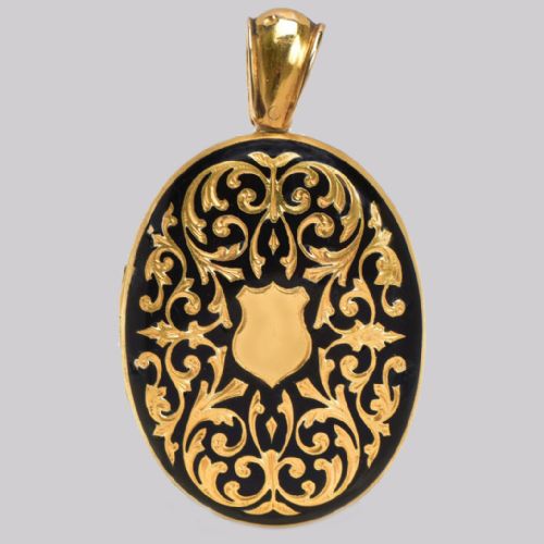 victorian 18ct gold enamel mourning locket antique hinged large ornate photo locket - CATEGORY: ANTIQUE JEWELLERY - DATED VICTORIAN
