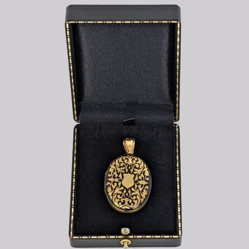 VICTORIAN 18CT GOLD ENAMEL MOURNING LOCKET ANTIQUE HINGED LARGE ORNATE PHOTO LOCKET - ADDITIONAL PHOTO 3
