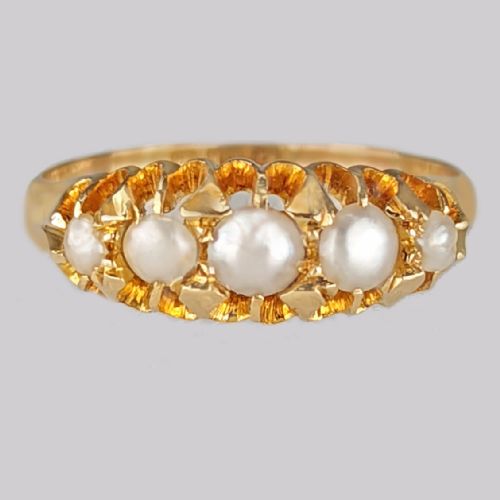 antique 18ct gold pearl ring victorian edwardian english vintage graduated pearl ring - CATEGORY: ANTIQUE JEWELLERY - DATED VICTORIAN