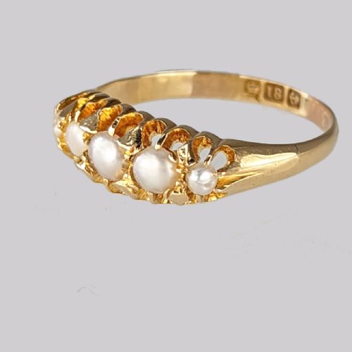 ANTIQUE 18CT GOLD PEARL RING VICTORIAN EDWARDIAN ENGLISH VINTAGE GRADUATED PEARL RING - ADDITIONAL PHOTO 1