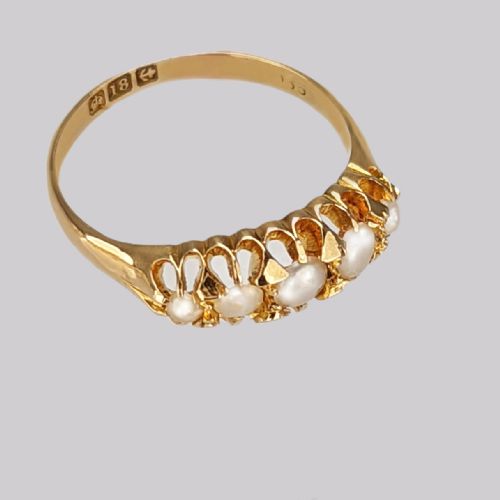 ANTIQUE 18CT GOLD PEARL RING VICTORIAN EDWARDIAN ENGLISH VINTAGE GRADUATED PEARL RING - ADDITIONAL PHOTO 3
