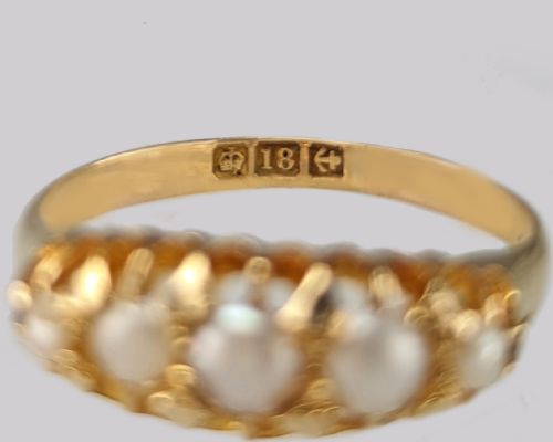 ANTIQUE 18CT GOLD PEARL RING VICTORIAN EDWARDIAN ENGLISH VINTAGE GRADUATED PEARL RING - ADDITIONAL PHOTO 4