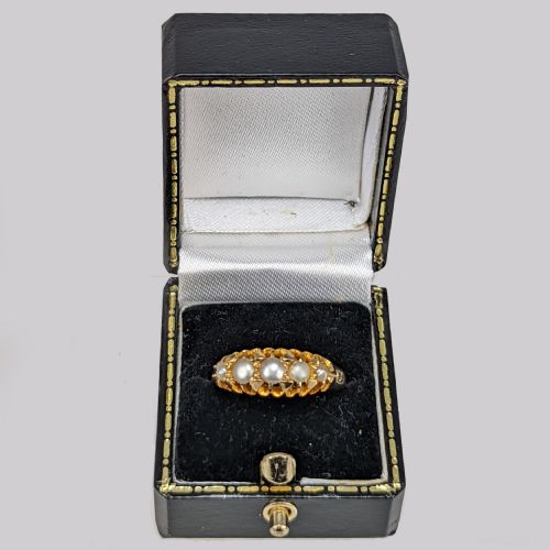 ANTIQUE 18CT GOLD PEARL RING VICTORIAN EDWARDIAN ENGLISH VINTAGE GRADUATED PEARL RING - ADDITIONAL PHOTO 6