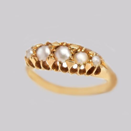 ANTIQUE 18CT GOLD PEARL RING VICTORIAN EDWARDIAN ENGLISH VINTAGE GRADUATED PEARL RING - ADDITIONAL PHOTO 7