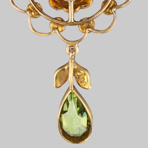 EDWARDIAN PERIDOT SEED PEARL NECKLACE ANTIQUE 9CT GOLD FLORAL NECKLACE - ADDITIONAL PHOTO 4
