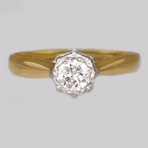 vintage diamond solitaire ring 18ct yellow gold 1920's diamond engagement ring - CATEGORY: ANTIQUE JEWELLERY - DATED 1920