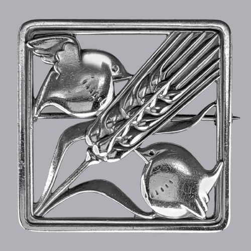 georg jensen wrens in barley wheat brooch arno malinowski vintage silver 250 - CATEGORY: ANTIQUE JEWELLERY - DATED 1950