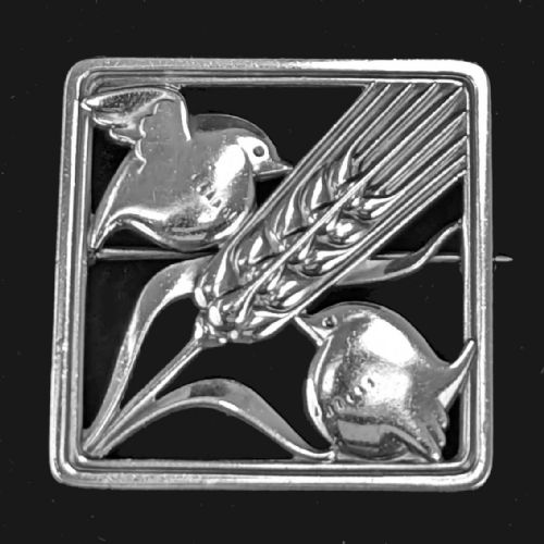 GEORG JENSEN WRENS IN BARLEY WHEAT BROOCH ARNO MALINOWSKI VINTAGE SILVER 250 - ADDITIONAL PHOTO 1