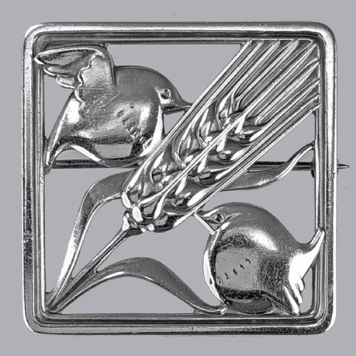 GEORG JENSEN WRENS IN BARLEY WHEAT BROOCH ARNO MALINOWSKI VINTAGE SILVER 250 - ADDITIONAL PHOTO 3