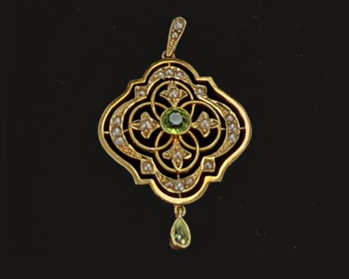 ART NOUVEAU 15CT GOLD PERIDOT PEARL PENDANT ANTIQUE EDWARDIAN PENDANT CIRCA 1905 - ADDITIONAL PHOTO 1