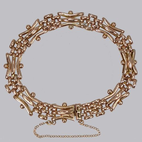 victorian gatelink bracelet 9ct gold antique fancy three bar mesh bracelet circa 1890 - CATEGORY: ANTIQUE JEWELLERY - DATED VICTORIAN