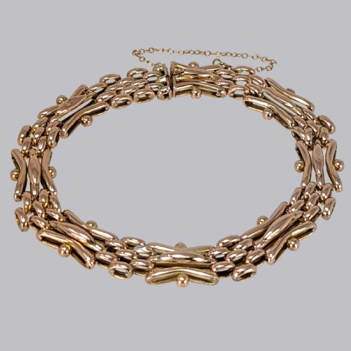 VICTORIAN GATELINK BRACELET 9CT GOLD ANTIQUE FANCY THREE BAR MESH BRACELET CIRCA 1890 - ADDITIONAL PHOTO 2