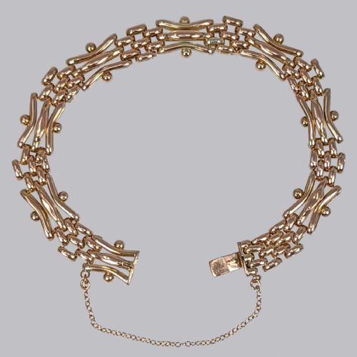 VICTORIAN GATELINK BRACELET 9CT GOLD ANTIQUE FANCY THREE BAR MESH BRACELET CIRCA 1890 - ADDITIONAL PHOTO 3