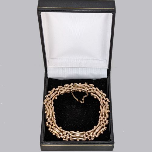 VICTORIAN GATELINK BRACELET 9CT GOLD ANTIQUE FANCY THREE BAR MESH BRACELET CIRCA 1890 - ADDITIONAL PHOTO 4