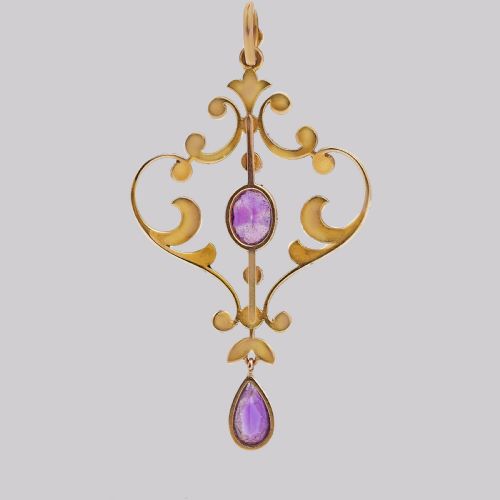 ANTIQUE AMETHYST SEED PEARL PENDANT EDWARDIAN 9CT GOLD VINTAGE PENDANT CA 1910 - ADDITIONAL PHOTO 4