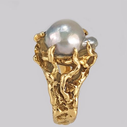 VINTAGE ARTHUR KING PEARL RING 18CT GOLD LARGE BAROQUE PEARL 1960'S COCKTAIL RING - ADDITIONAL PHOTO 2