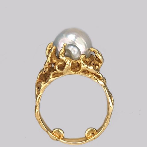 VINTAGE ARTHUR KING PEARL RING 18CT GOLD LARGE BAROQUE PEARL 1960'S COCKTAIL RING - ADDITIONAL PHOTO 3