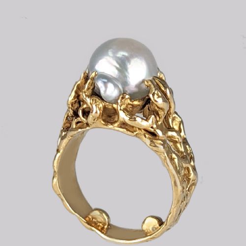 VINTAGE ARTHUR KING PEARL RING 18CT GOLD LARGE BAROQUE PEARL 1960'S COCKTAIL RING - ADDITIONAL PHOTO 4