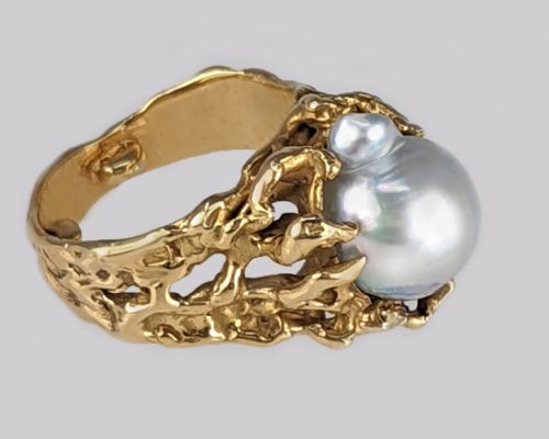 VINTAGE ARTHUR KING PEARL RING 18CT GOLD LARGE BAROQUE PEARL 1960'S COCKTAIL RING - ADDITIONAL PHOTO 7